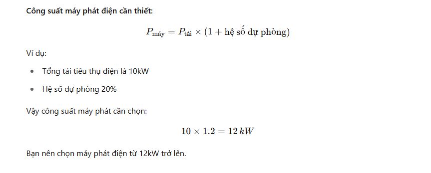 Công Thức Ước Tính Máy Phát Điện Theo Công Suất Tiêu Thụ